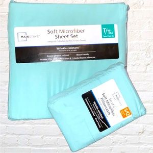 Mainstays Soft Wrinkle Resistant Microfiber Twin/TwinXl Mint Sheet Set & 2 Cases